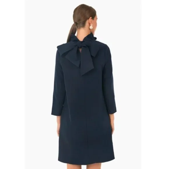 Tuckernuck | NEW Navy Daphne Bow Preppy Party Long Sleeve Mini Dress Size Medium - Picture 3 of 11